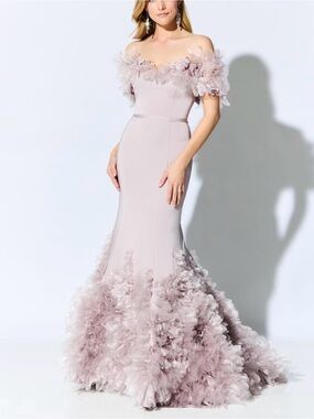 Ivonne D by Mon Cheri ID909 Crepe 3D Organza Layered Dress